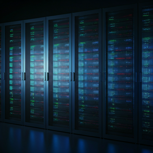 Server room with neon blue lights